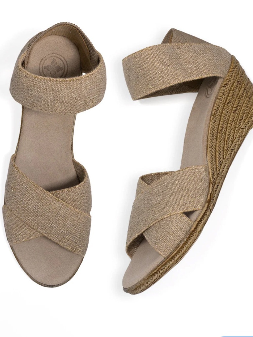 Andre Assous Tan Woven Espadrille Wedge beach vacation Sandals